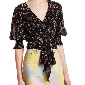 GANNI Paradise Elm Floral Georgette Wrap Blouse